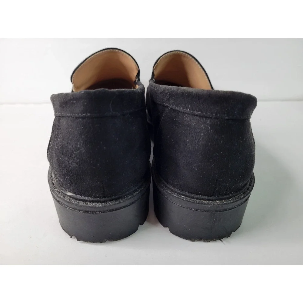 Journee Collection Womens Black Faux Suede Lug Sole Loafers Shoes Size 10